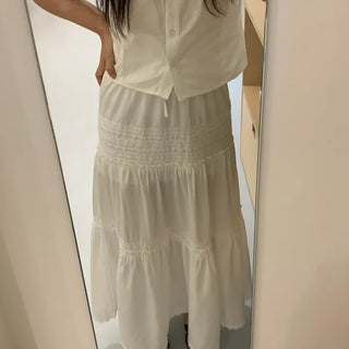 Labé Lace Tiered Elastic Maxi Long Skirt