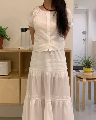 Labé Lace Tiered Elastic Maxi Long Skirt