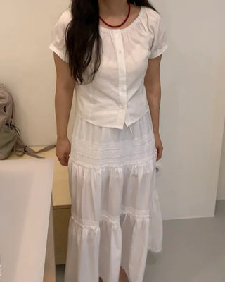 Labé Lace Tiered Elastic Maxi Long Skirt