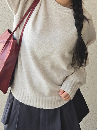 Campus Banding Cuff Balloon Sleeve Round Neck Knit