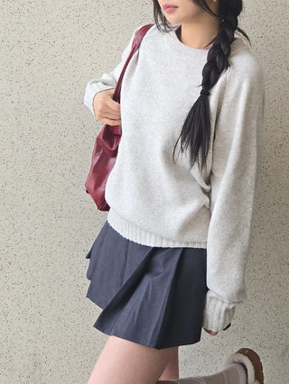 Campus Banding Cuff Balloon Sleeve Round Neck Knit