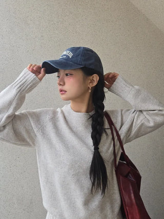 Campus Banding Cuff Balloon Sleeve Round Neck Knit