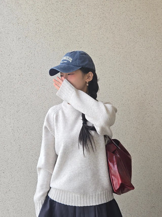 Campus Banding Cuff Balloon Sleeve Round Neck Knit