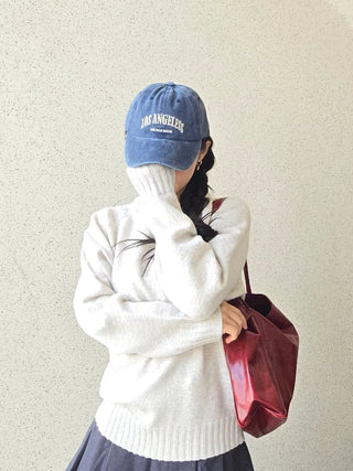 Campus Banding Cuff Balloon Sleeve Round Neck Knit