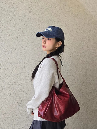 Campus Banding Cuff Balloon Sleeve Round Neck Knit