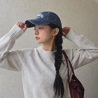 Campus Banding Cuff Balloon Sleeve Round Neck Knit