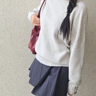 Campus Banding Cuff Balloon Sleeve Round Neck Knit