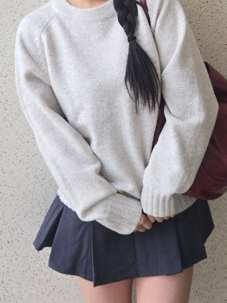 Campus Banding Cuff Balloon Sleeve Round Neck Knit