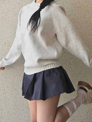 Campus Banding Cuff Balloon Sleeve Round Neck Knit