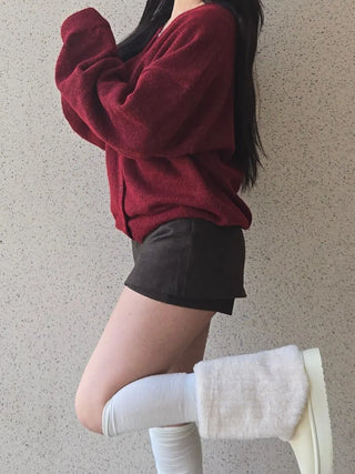 Oversized Button Cropped Loose Knit Cardigan