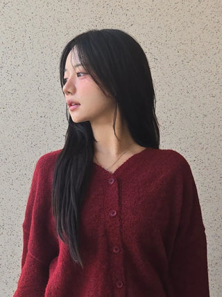 Oversized Button Cropped Loose Knit Cardigan