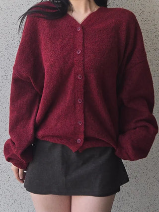 Oversized Button Cropped Loose Knit Cardigan