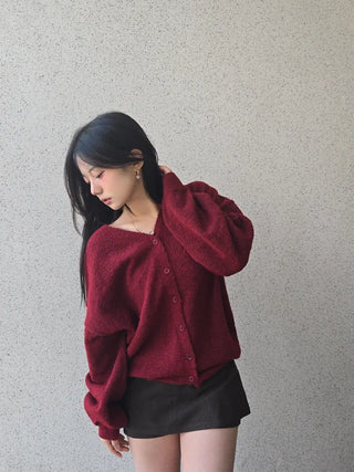 Oversized Button Cropped Loose Knit Cardigan