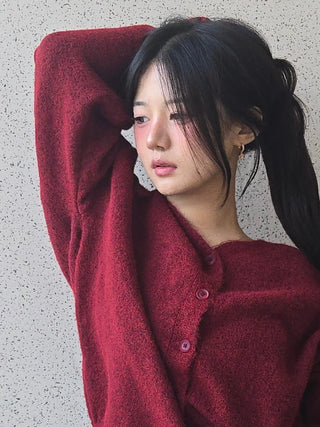 Oversized Button Cropped Loose Knit Cardigan