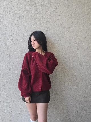 Oversized Button Cropped Loose Knit Cardigan