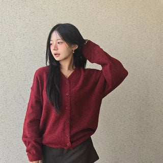 Oversized Button Cropped Loose Knit Cardigan