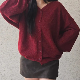 Oversized Button Cropped Loose Knit Cardigan