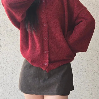 Oversized Button Cropped Loose Knit Cardigan