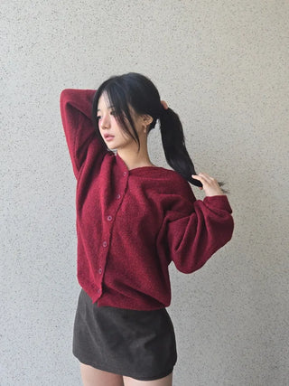 Oversized Button Cropped Loose Knit Cardigan