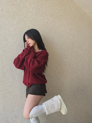 Oversized Button Cropped Loose Knit Cardigan