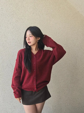Oversized Button Cropped Loose Knit Cardigan