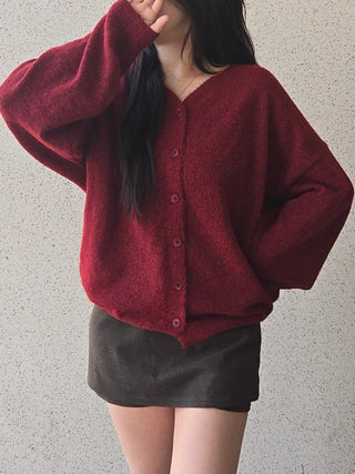 Oversized Button Cropped Loose Knit Cardigan