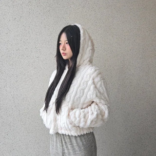 3D Cubic Dimensional Padded Crop Zip-Up Hoodie