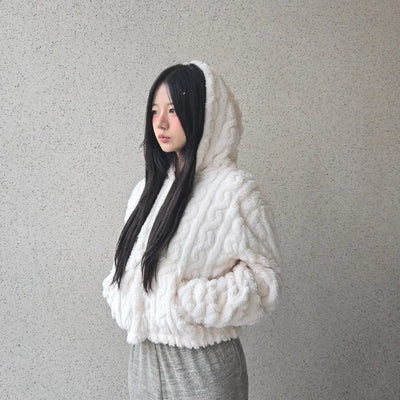 3D Cubic Dimensional Padded Crop Zip-Up Hoodie