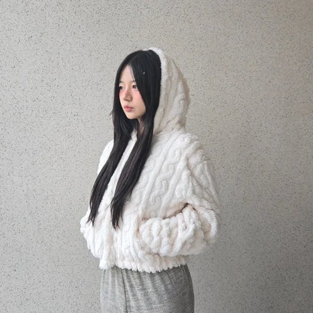 3D Cubic Dimensional Padded Crop Zip-Up Hoodie