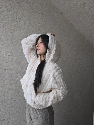 3D Cubic Dimensional Padded Crop Zip-Up Hoodie