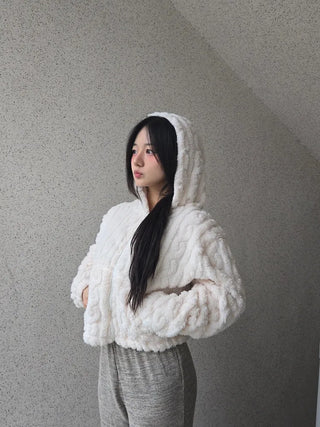 3D Cubic Dimensional Padded Crop Zip-Up Hoodie