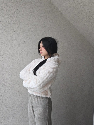 3D Cubic Dimensional Padded Crop Zip-Up Hoodie