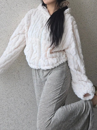 3D Cubic Dimensional Padded Crop Zip-Up Hoodie
