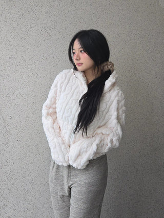 3D Cubic Dimensional Padded Crop Zip-Up Hoodie