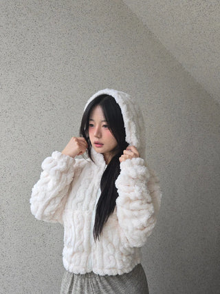 3D Cubic Dimensional Padded Crop Zip-Up Hoodie