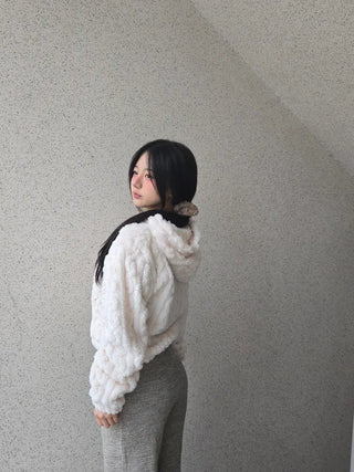 3D Cubic Dimensional Padded Crop Zip-Up Hoodie