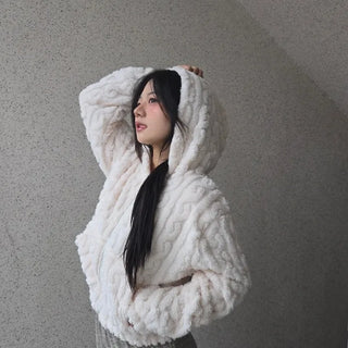 3D Cubic Dimensional Padded Crop Zip-Up Hoodie