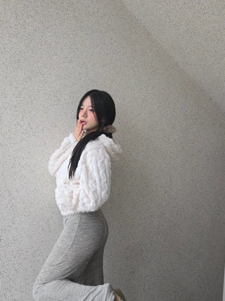 3D Cubic Dimensional Padded Crop Zip-Up Hoodie