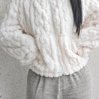 3D Cubic Dimensional Padded Crop Zip-Up Hoodie