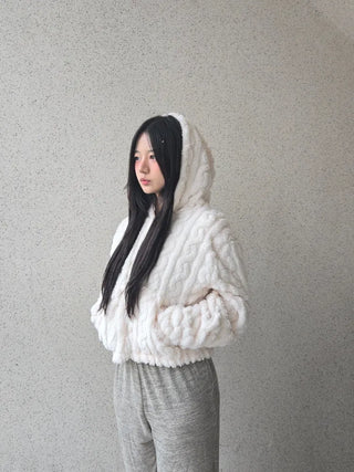 3D Cubic Dimensional Padded Crop Zip-Up Hoodie