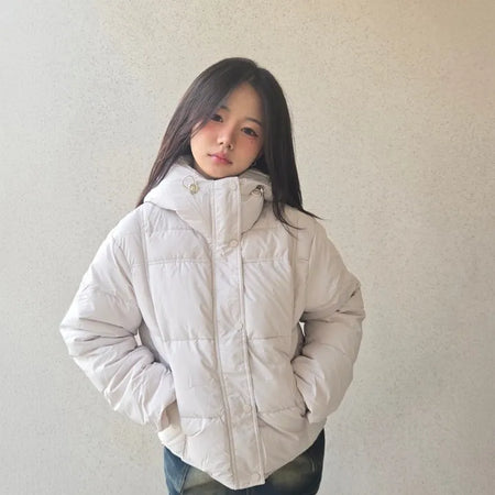 Puppy Hood Balloon Fit Crop Short Padded Jacket