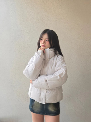 Puppy Hood Balloon Fit Crop Short Padded Jacket