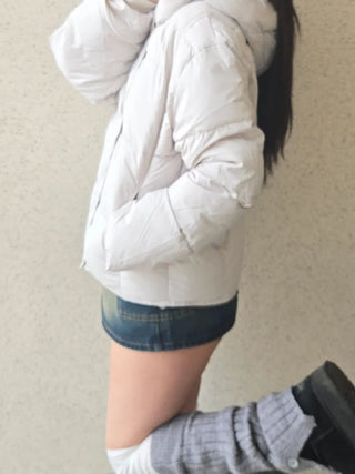 Puppy Hood Balloon Fit Crop Short Padded Jacket