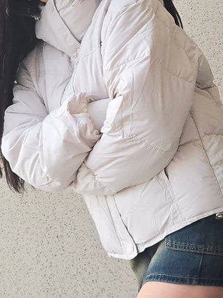 Puppy Hood Balloon Fit Crop Short Padded Jacket