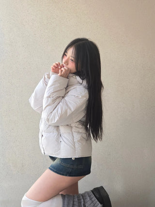 Puppy Hood Balloon Fit Crop Short Padded Jacket