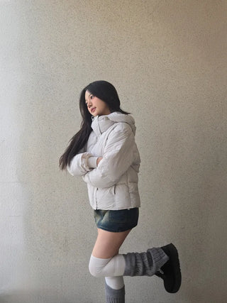 Puppy Hood Balloon Fit Crop Short Padded Jacket