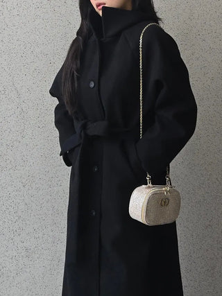 Dittachi Shoulder Belted High-Neck Single Coat