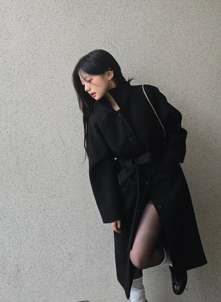 Dittachi Shoulder Belted High-Neck Single Coat