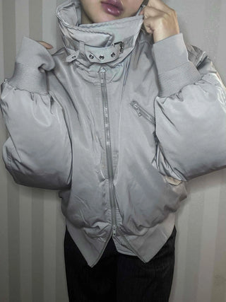 Wide Collar Aviator Balloon Fit Short Padded Jacket