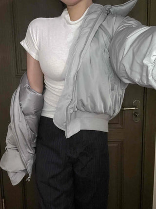 Wide Collar Aviator Balloon Fit Short Padded Jacket